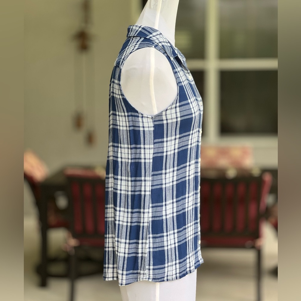 Max Jeans Blue Sleeveless Button Shirt Medisum M - Picture 3 of 9
